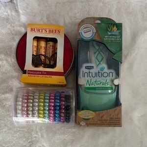 Bundle - Burt's Bees Balms, Schick Intuition Sensitive Care Razor, C&C Hair Ties